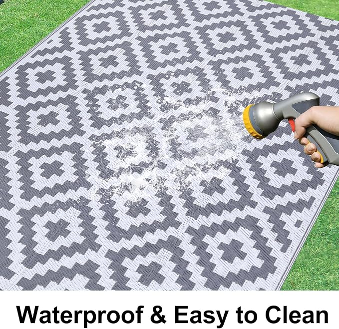 Smiry Waterproof Outdoor Rug 9x12 ft, Reversible Plastic Straw Patio Camping - Image 2
