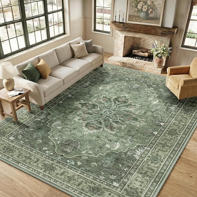 RELEANY Area Rugs Large 9'x12' Washable Non-Slip, Floral Vintage Distress - Image 3