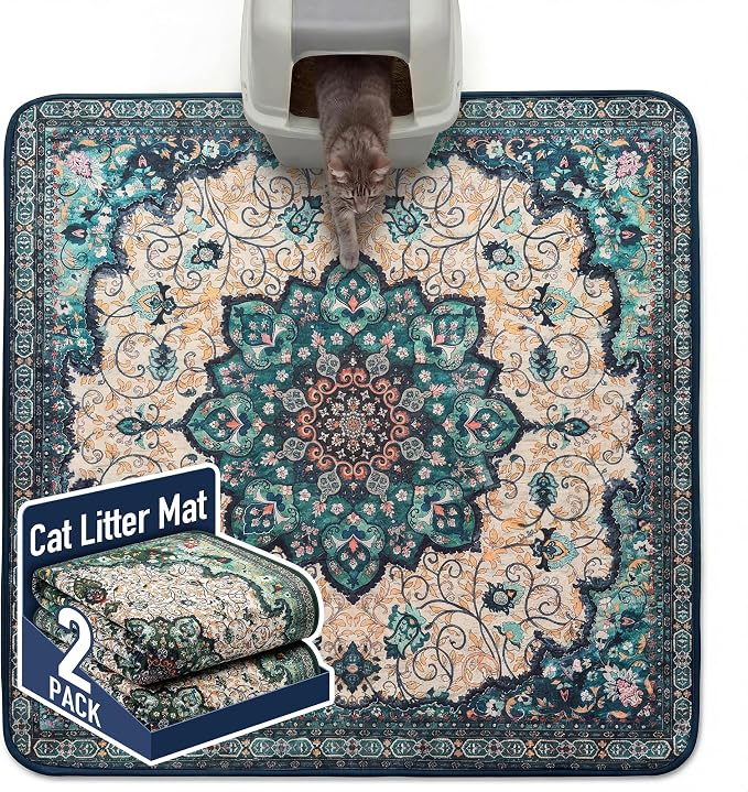 Hompet Cat Litter Mat 2 Pack, 54x54 Large Machine Washable Trapping Mats by Hompet