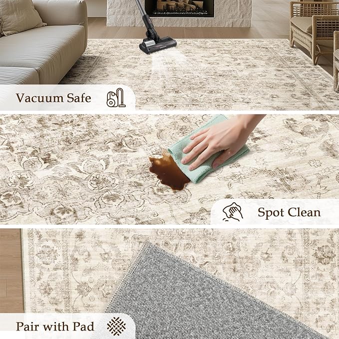 9x12 Neutral Area Rug Beige Vintage Living Room Bedroom Carpet Non-Slip Medium - Image 6