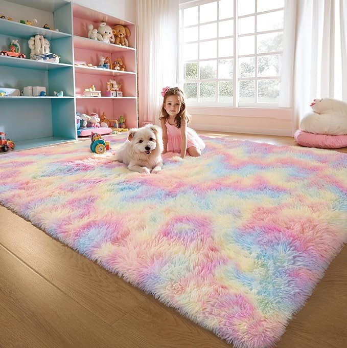 Washable 4x6 Rainbow Fluffy Shaggy Area Rugs, Kawaii Princess Soft Plush Carpet - Image 8