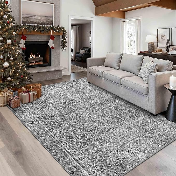Latte&Fog 5x7 Area Rugs for Living Room Bedroom, Vintage Grey Washable Rug - Image 4