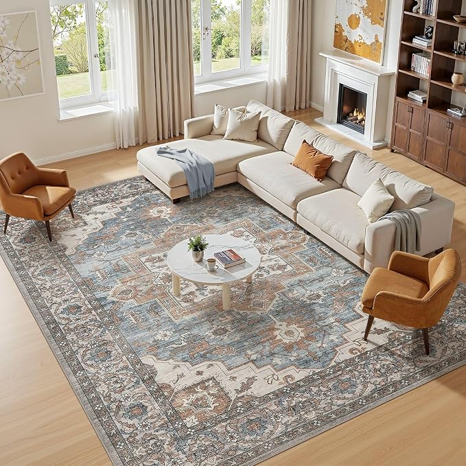 7x9 Area Rugs Living Room: Washable Vintage Rug Large Non-Slip Stain Resistant - Image 9