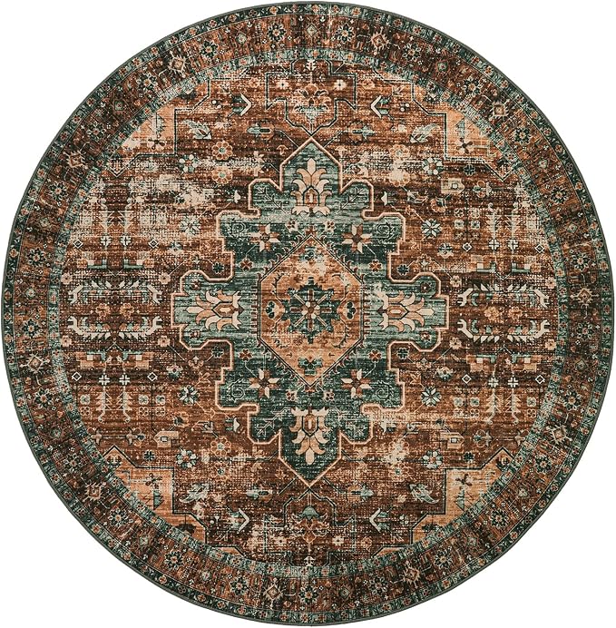 Moynesa Ultra-Thin Washable Round Rug - 5ft Entryway Round Rug Vintage Kitchen - Image 9