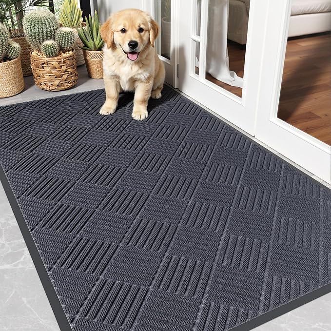 Front Door Mat Outside Entrance, Absorbent Dirt Resist Dog Door Mat, Heavy Duty by EZ2LIVE