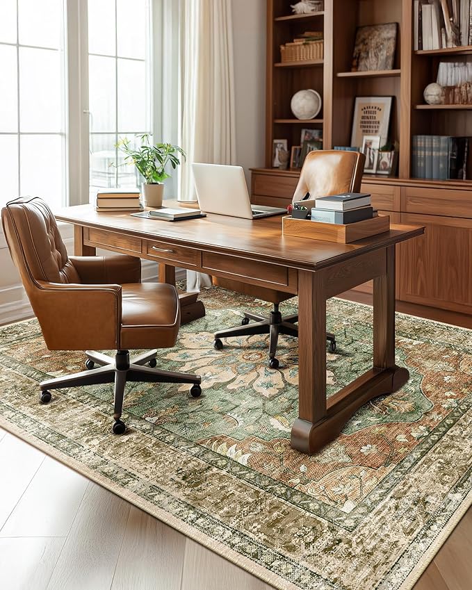RELEANY Area Rugs 5'x7' Washable Non-Slip, Floral Vintage Distress Medallion - Image 3