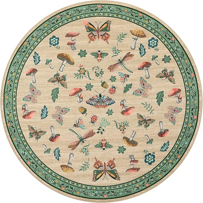 Mushroom Insect 8ft Round Rug Washable Non-Slip Soft Ultra-Thin Large Boho - Image 3