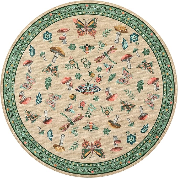 Mushroom Insect 7ft Round Rug Washable Non-Slip Soft Ultra-Thin Large Boho - Image 3