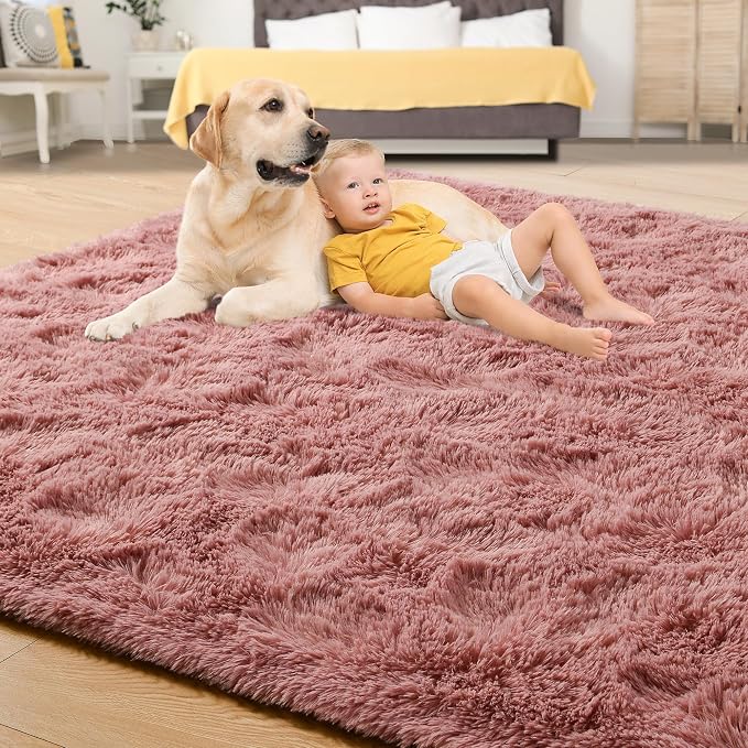 Tepook Blush Pink Area Rugs for Living Room Girls Bedroom, 9x12 Fluffy Shaggy - Image 4