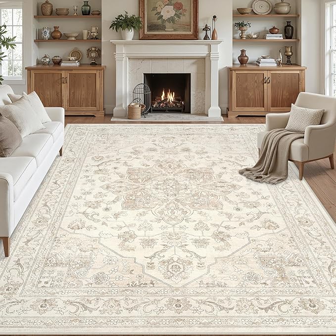 10x14 Area Rug for Living Room: Vintage Boho Neutral Washable Rug Indoor Soft - Image 8