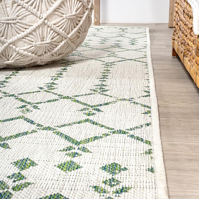 JONATHAN Y Moroccan Geometric Indoor Outdoor Square Area Rug 5X5 Green/Ivory - Image 6
