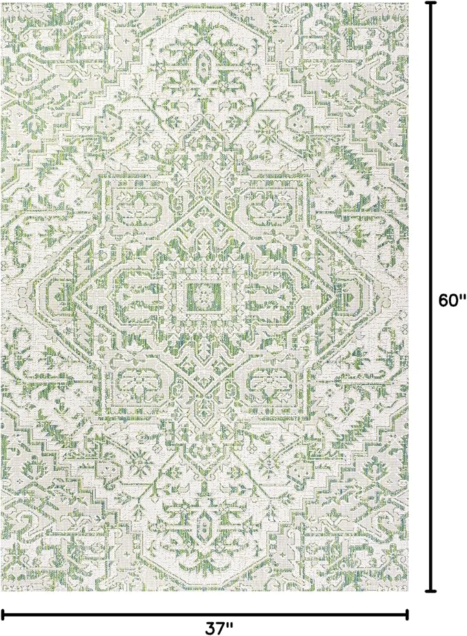 JONATHAN Y Boho Medallion Indoor Outdoor Area Rug 3X5 Green/Cream, Estrella - Image 2