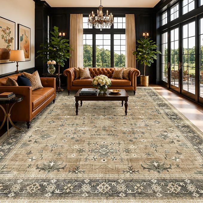 Warm Taupe Sage 9x12 Living Room Rug by HazoHaus