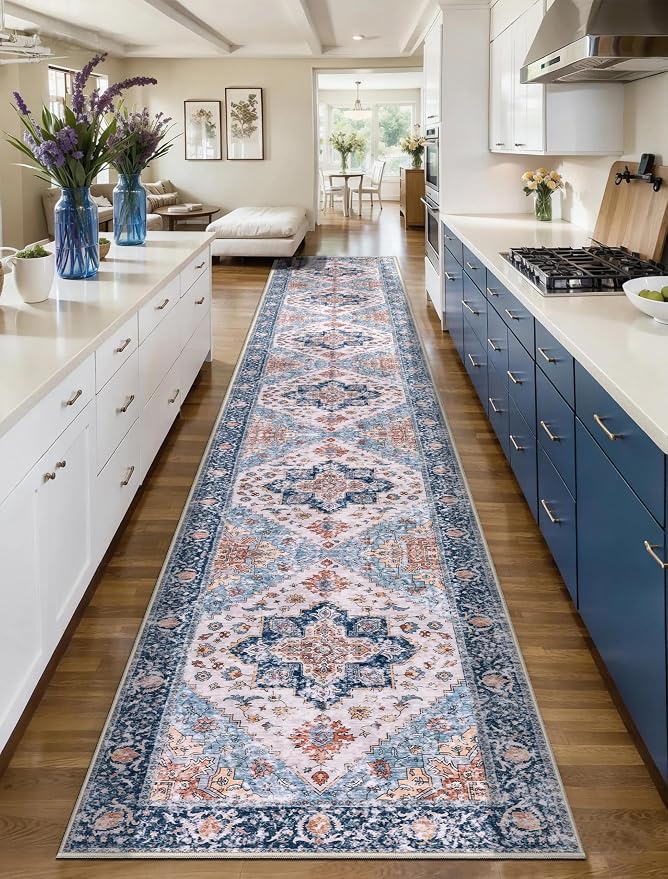 SERISSA Runner Rug for Hallways, Extra Long Boho Rug Ultra Soft Vintage Blue by SERISSAHomeDecorCollection