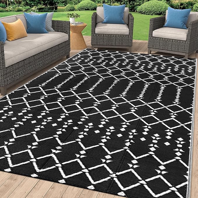 Smiry Outdoor Rug 9x12 ft, Waterproof Reversible Plastic Straw Rugs, Boho by Smiry