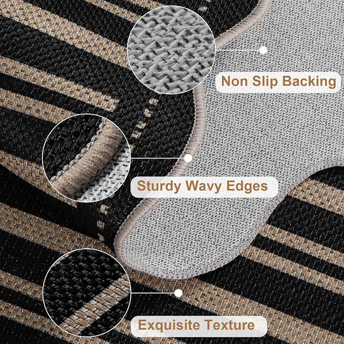 Striped Easy Jute Front Door Mat, 2.6x4 Washable Entryway Rug Non Slip Small - Image 4