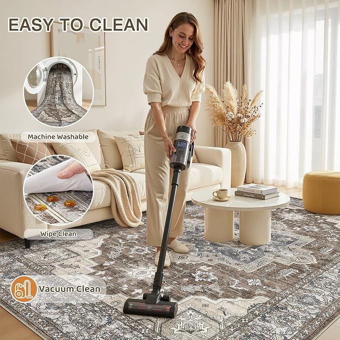 6x9 Area Rugs Living Room: Washable Vintage Rug Large Non-Slip Stain Resistant - Image 3