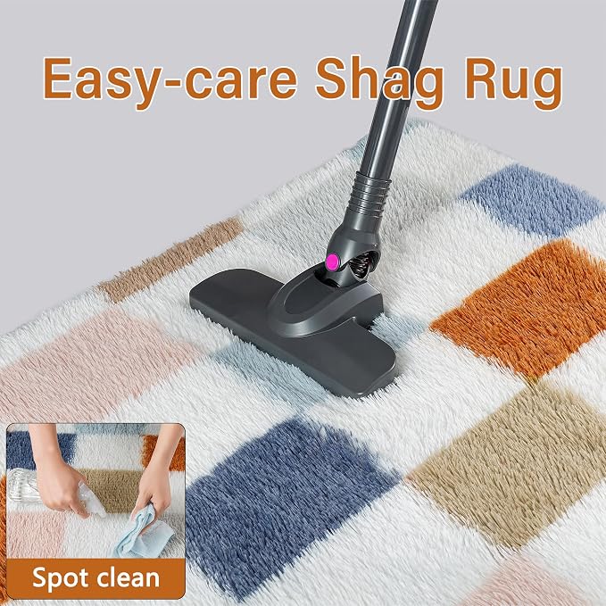 PureCozy Checkered Rug 7x10 for Living Room, Modern Rainbow Shag Rug Washable - Image 7