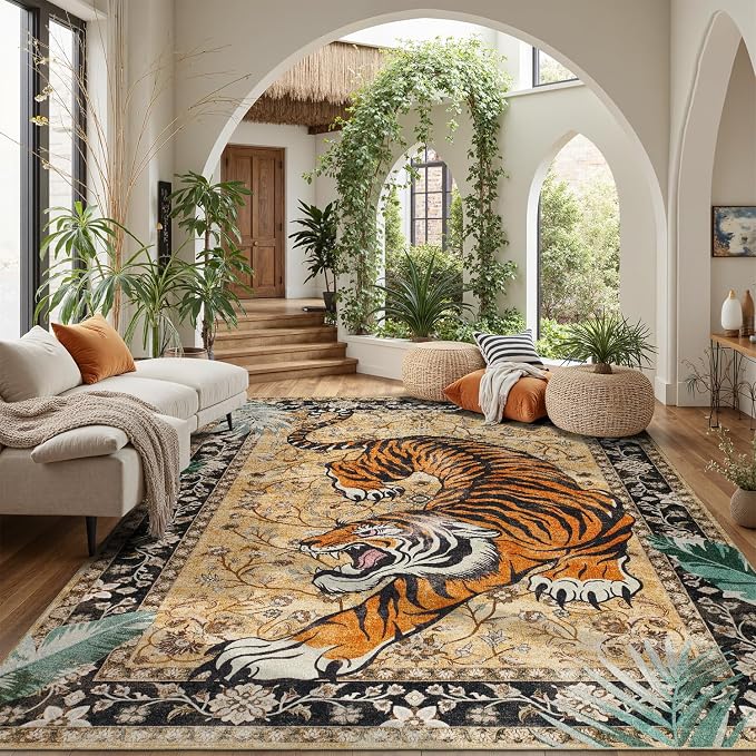 DCX Washable 6x9 Tiger Area Rug, Soft Low Pile Carpet, Kid & Pet Friendly - Image 3