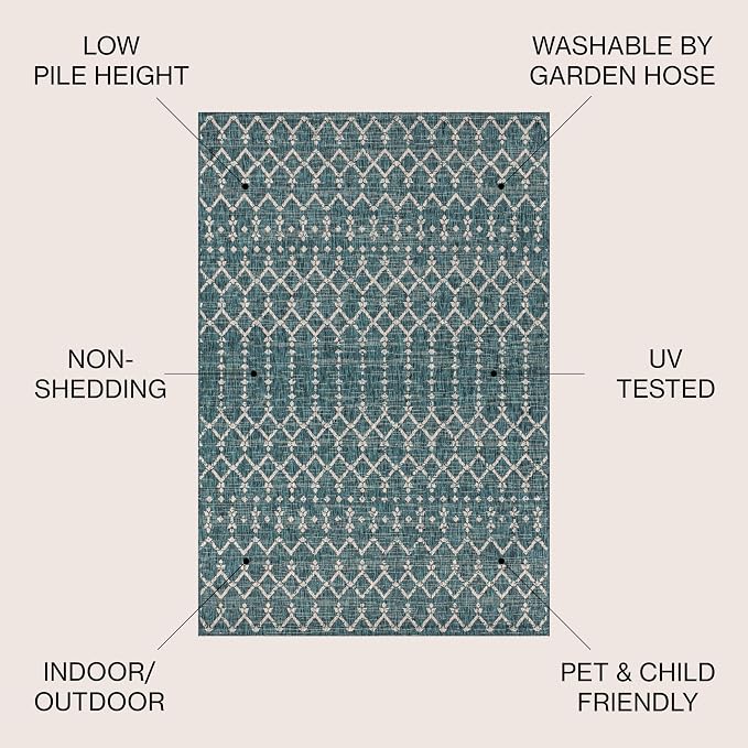 JONATHAN Y Moroccan Geometric Indoor Outdoor Area Rug 10X14 Teal/Gray, Ourika - Image 3