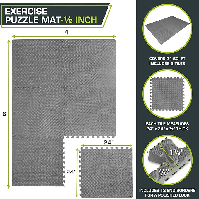 ProsourceFit Exercise Puzzle Mat ½-inch, EVA Interlocking Foam Floor Tiles - Image 2