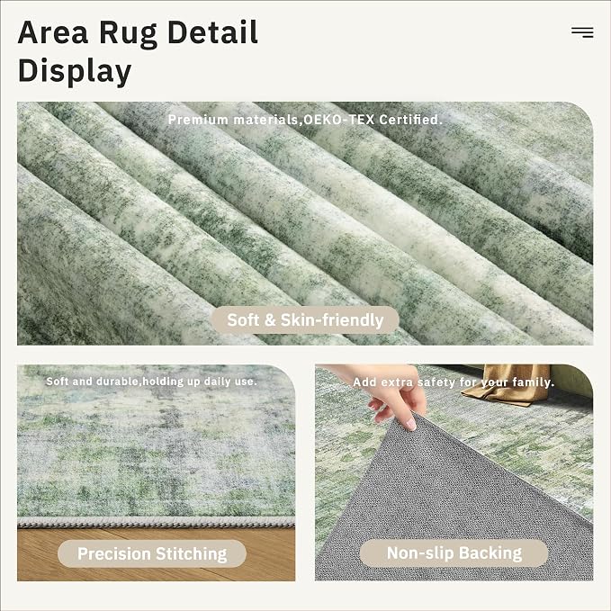 Soalmost Area Rug 10x12 Vintage Washable Living Room Large Carpet Non Slip - Image 6