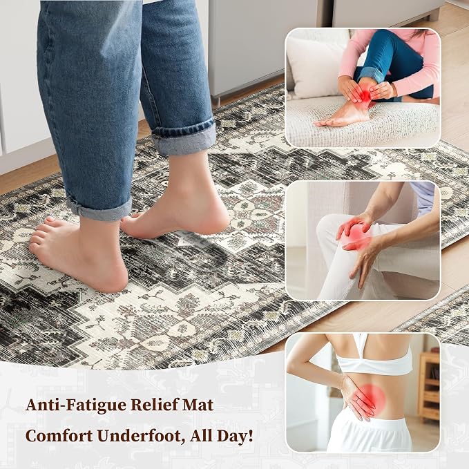 Boho Kitchen Mats for Floor 2 Piece Set Anti Fatigue Cushioned PVC Kitchen Rugs - Image 3