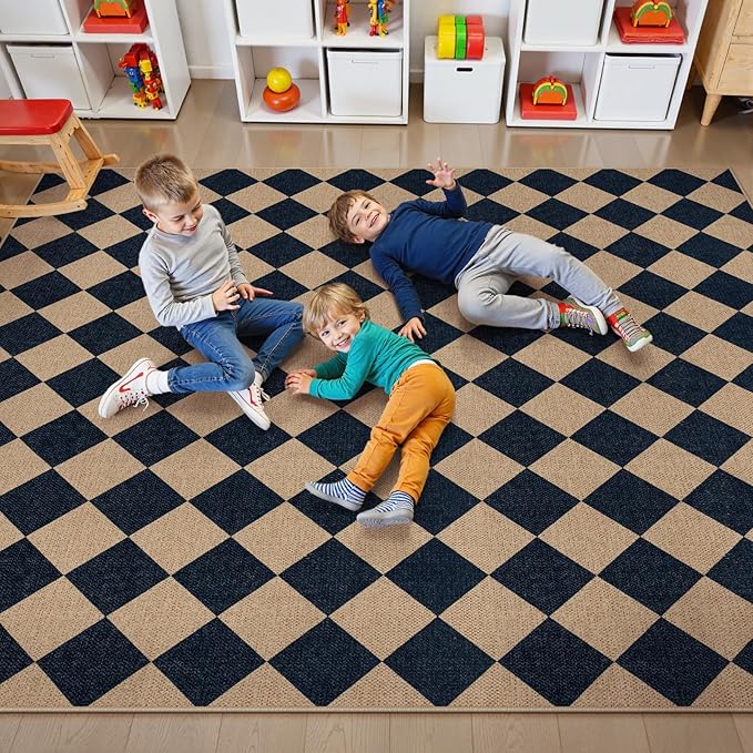 Lahome Colette Checkered Easy Jute Area Rug 8x10, Large Living Room Patio Rug - Image 4