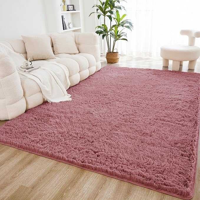 Litanika 9x12 Fuzzy Area Rug for Living Room Bedroom, Pea Pink High Pile Ultra - Image 2