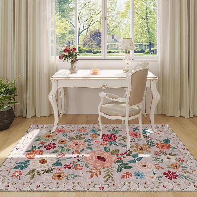 DUKINO 4x6 Feet Office Chair Mat, Lightweight Non Slip Washable Floral Area Rug - Image 3
