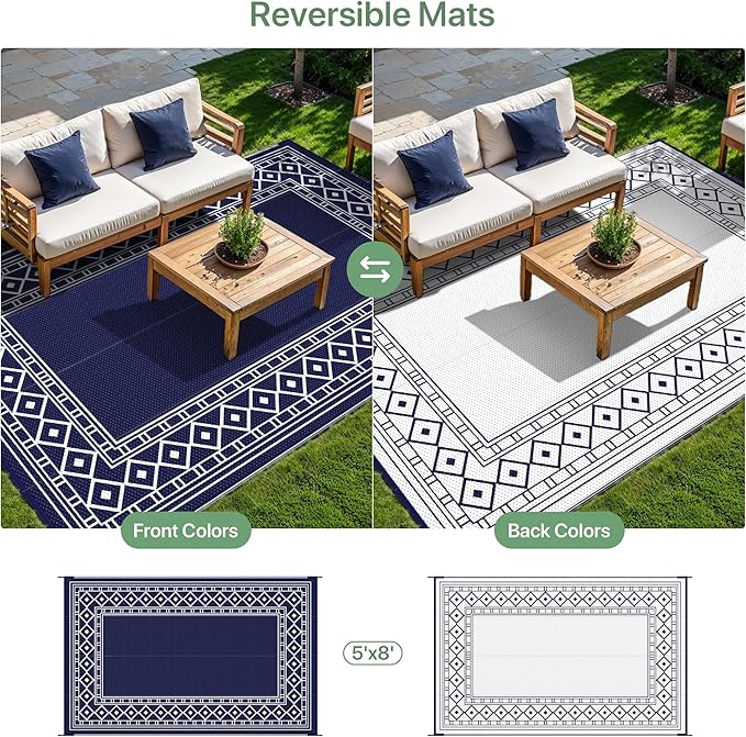 GENIMO Outdoor Rug Waterproof for Patio Decor, Camping Mats for Outdoor - Image 4