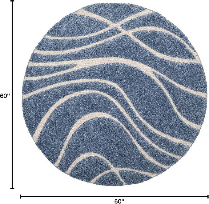 SAFAVIEH Florida Shag Collection 5' Round Light Blue/Cream SG471 Abstract Wave - Image 2