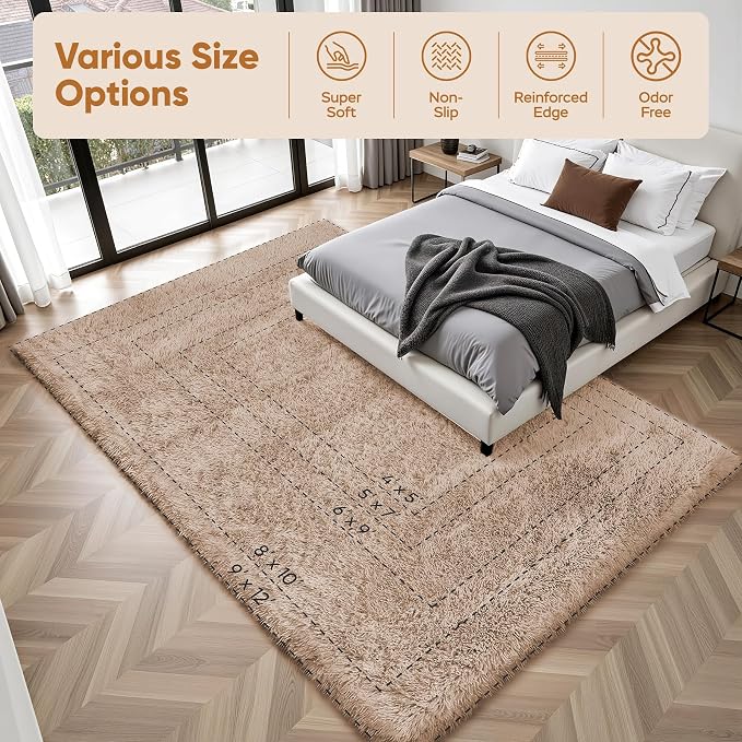 Area Rug for Living Room Bedroom: 9x12 Camel Soft Fluffy Shag Upgrade Non-Slip - Image 9