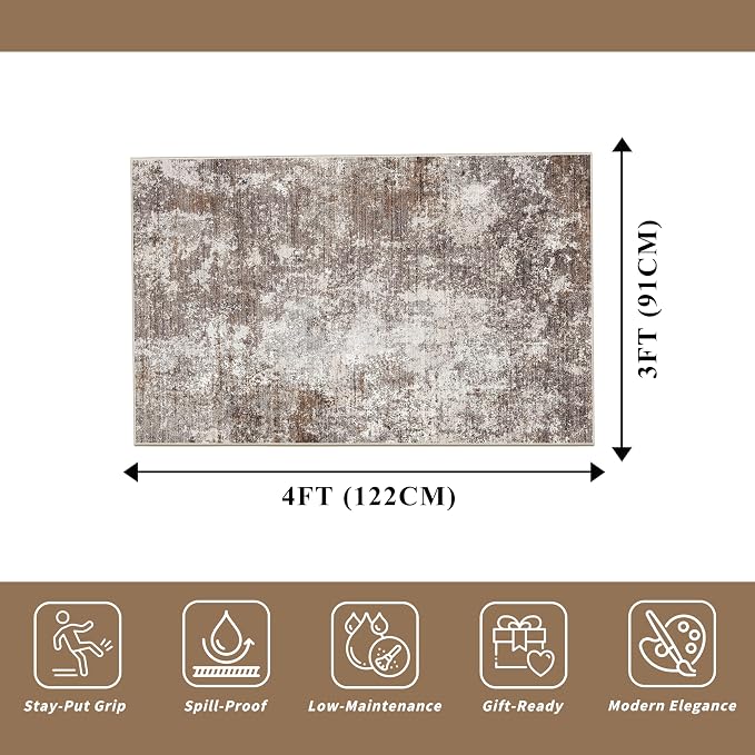 3x4 Washable Entryway Rug Non-Slip Modern Abstract Small Area Rug - Image 2
