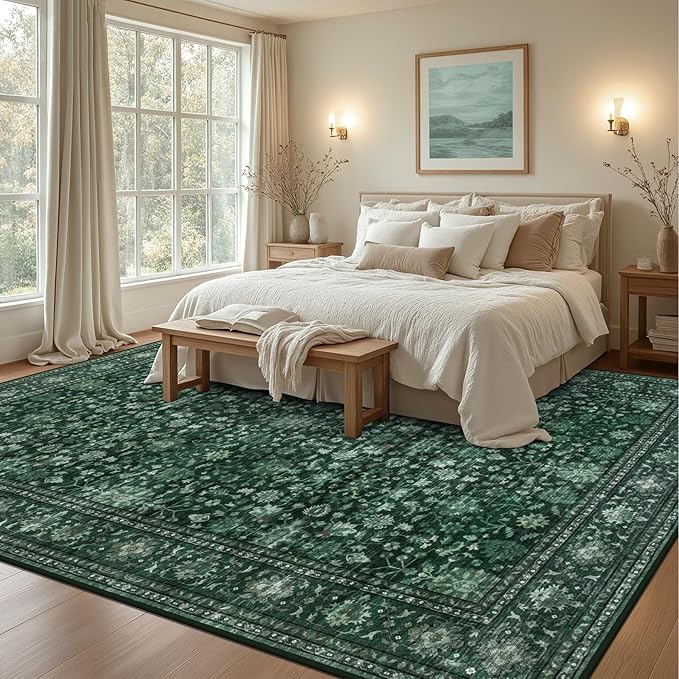 Area Rugs 10x12 Living Room Rug: Washable Rug Soft Vintage Distressed Floral - Image 3