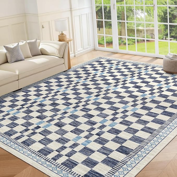 GarveeHome 3x5 Small Rug for Bedroom Machine Washable Blue Checkered Area Rug - Image 8