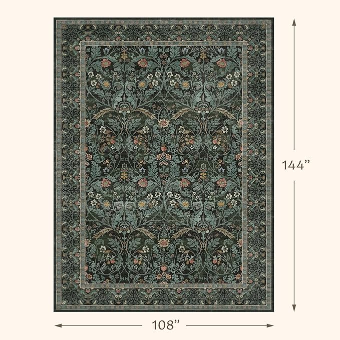 Washable Area Rug 9x12 Living Room, Ultra Soft Dark Floral Large Washable Rugs - Image 2