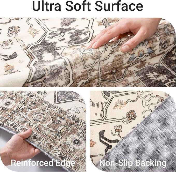 befbee 8x10 Area Rugs for Living Room, Stain Resistant Neutral Washable Rugs - Image 3