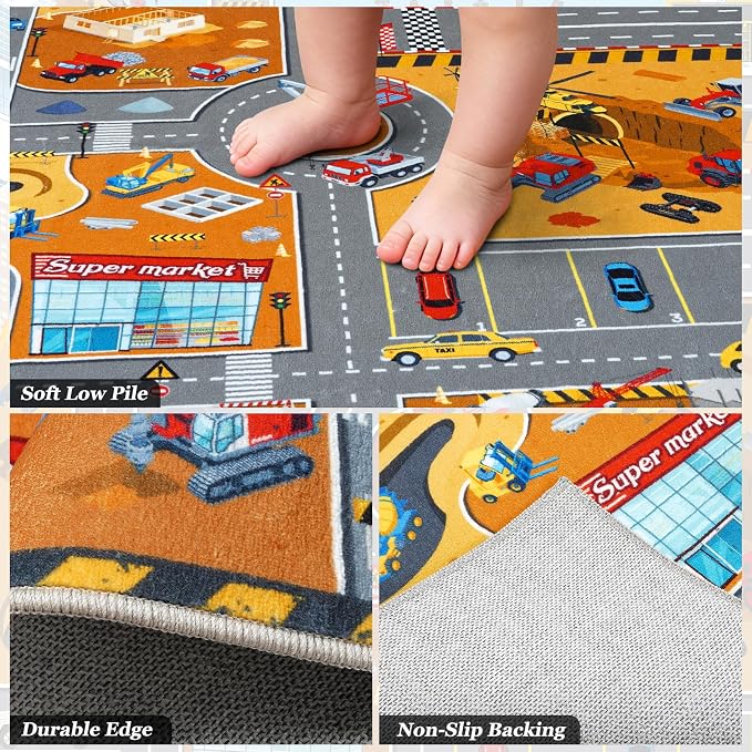 Kids Playroom Rug 3x4 Ft, Washable Car Rugs Play Mat, Non-Slip Soft Learning - Image 8