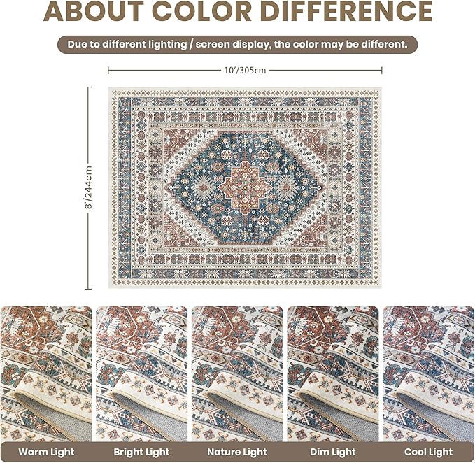 zesthome 8x10 Area Rugs for Living Room, Non-Slip Backing Washable Rugs - Image 2