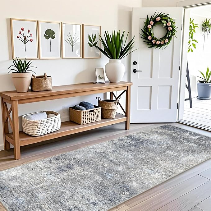 3x8 Washable Hallway Runner – Non-Slip Abstract Modern Neutral Wide Carpet - Image 3