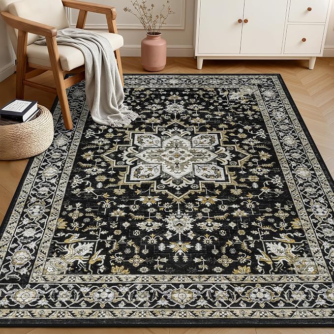 3x5 Area Rugs Living Room Rug: Washable Vintage Boho Medallion Rug No Slip - Image 2