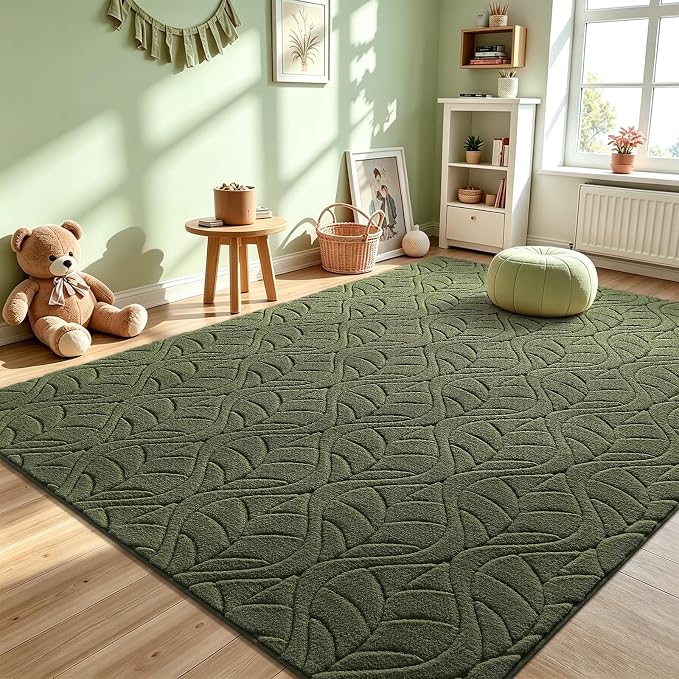 Macgace 5x7 Green Area Rug, Soft Shag Carpet, Washable Living Room Rugs - Image 3