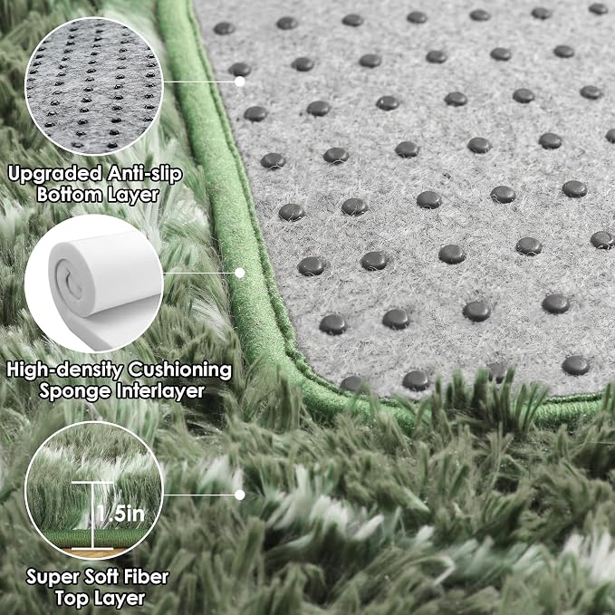 ONASAR 5x7 Area Rugs for Living Room Bedroom, Fluffy Olive Green and White - Image 4