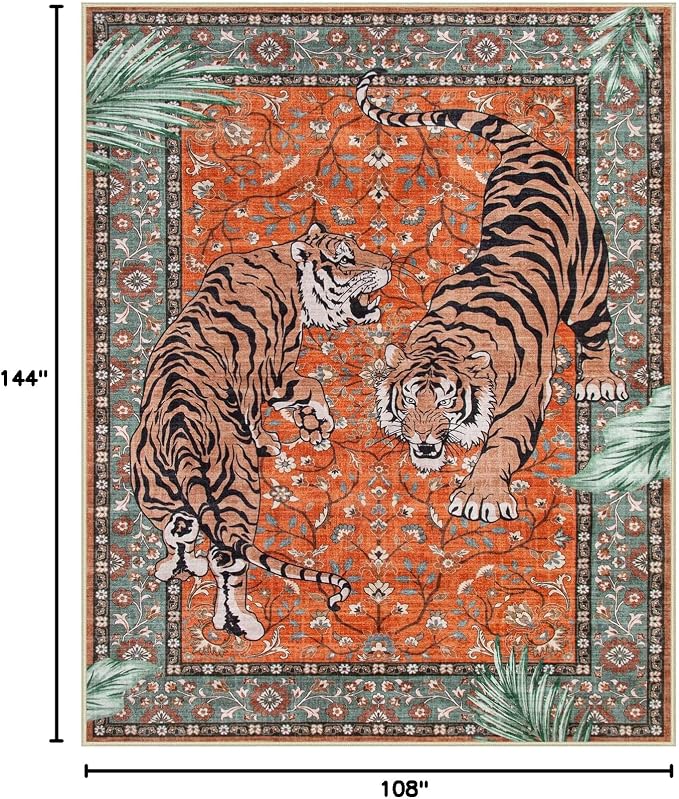 Moynesa Tiger Washable Area Rug, 9x12 Living Room Rug, Vintage Non Slip Large - Image 2