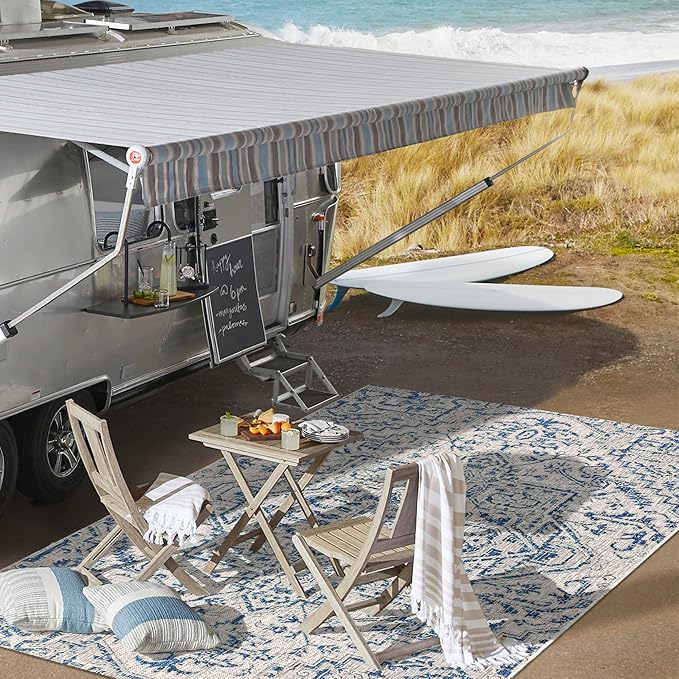 JONATHAN Y Boho Medallion Indoor Outdoor Area Rug 9X12 Navy/Gray, Estrella - Image 4