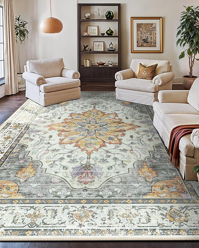 RELEANY Area Rugs Large 10'x14' Washable Non-Slip, Floral Vintage Distress - Image 4