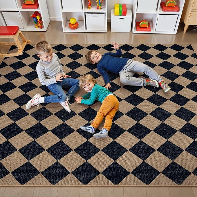 Lahome Colette Checkered Easy Jute Patio Rug, 6x9 Washable Indoor Outdoor Rug - Image 8