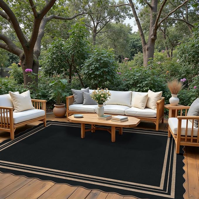 Scalloped Easy Jute Outdoor 8x10 Area Rug, Washable Outdoor Patio Rug, - Image 3