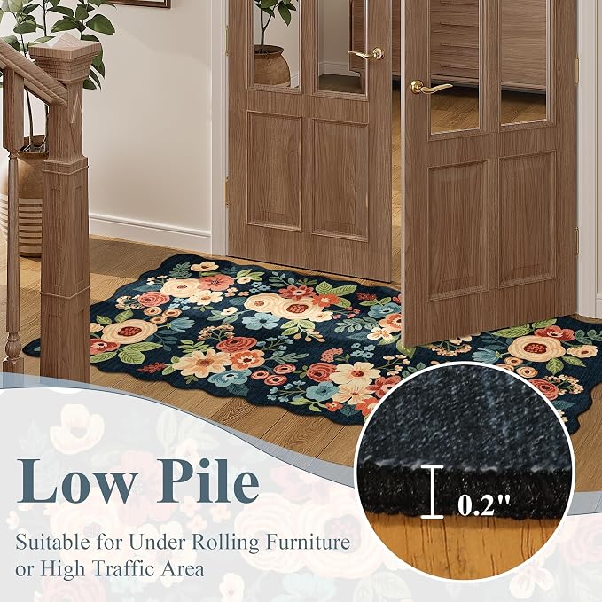 DUKINO 2x5 Washable Runner Rugs, Non Slip Floral Print Entryway Rug - Image 9